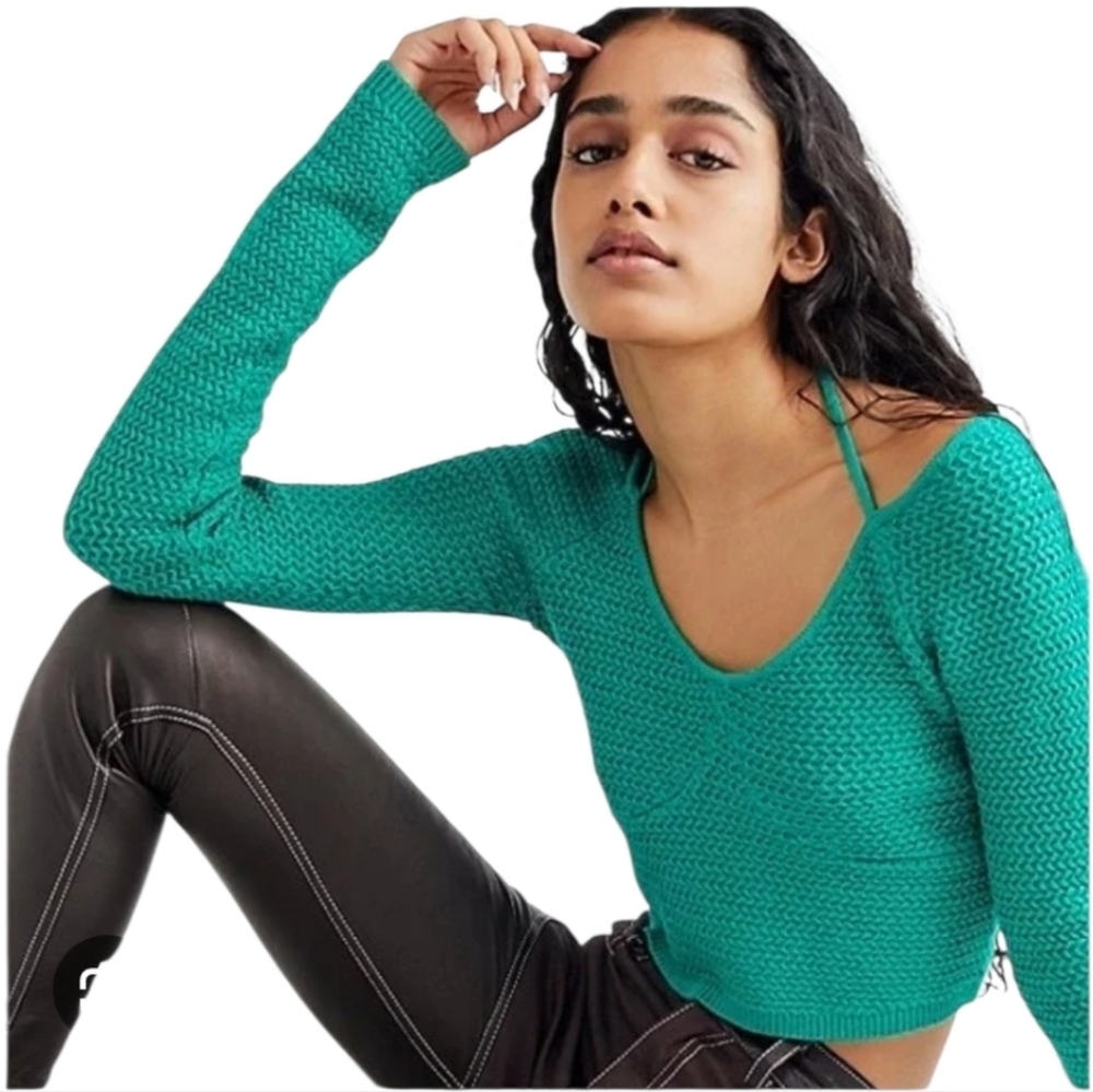 Women's Free People Beach Green Halter Sweater Sz Small